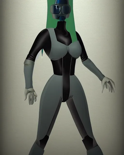 Image similar to a futuristic woman in the style of Ralph McQuarrie