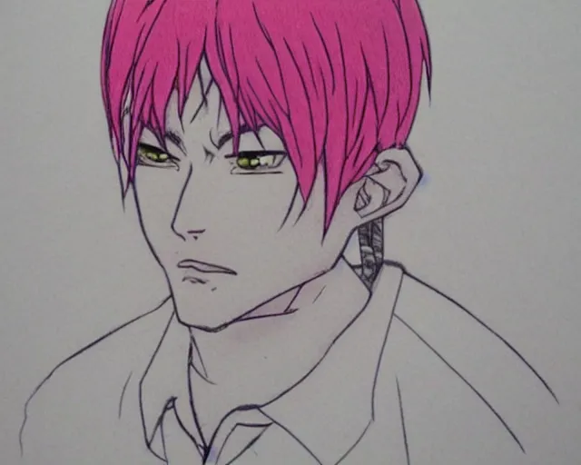 Image similar to Joji as Pink Guy, drawn by Takehiko Inoue, manga, high detail