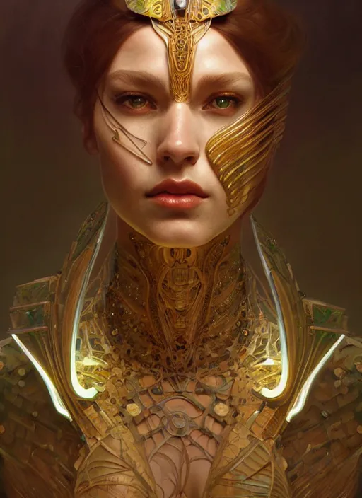 Image similar to organic cyborg, Egyptian, diffuse lighting, fantasy, intricate, elegant, highly detailed, lifelike, photorealistic, digital painting, artstation, illustration, concept art, smooth, sharp focus, art by John Collier and Albert Aublet and Krenz Cushart and Artem Demura and Alphonse Mucha