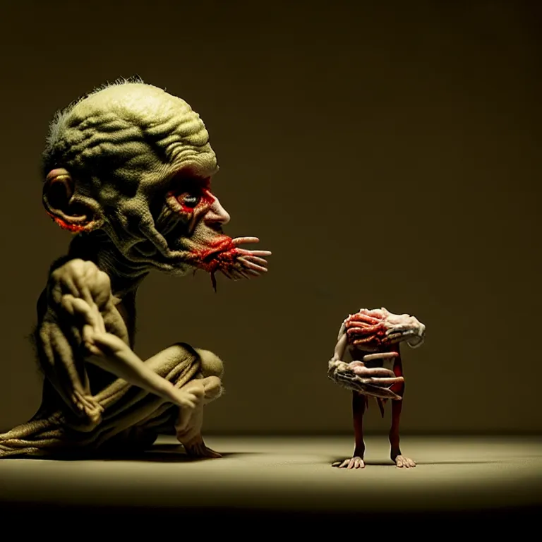 Image similar to laboratory miniature creature in pain and anger and revange by Christopher Soukup, David Fincher, Dan Witz, Gregory Crewdson, Huleeb, Lee Griggs, Mike Nash, Paul Chadeisson, Stephen Shore, sideshow collectibles, Terry Richardson, Vitaly Bulgarov