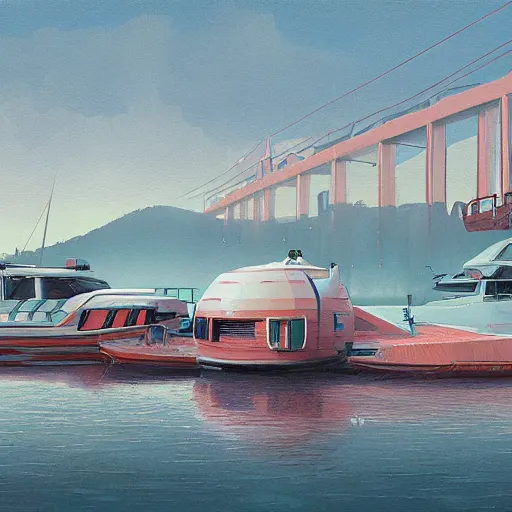 Image similar to yachting club by simon stalenhag