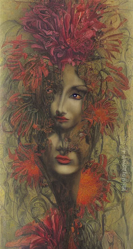 Image similar to floral portrait by wojciech siudmak and ernst fuchs, oil on canvas