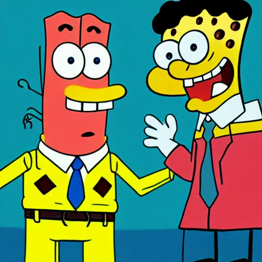 Prompt: spongebob shaking hands with glenn quagmire