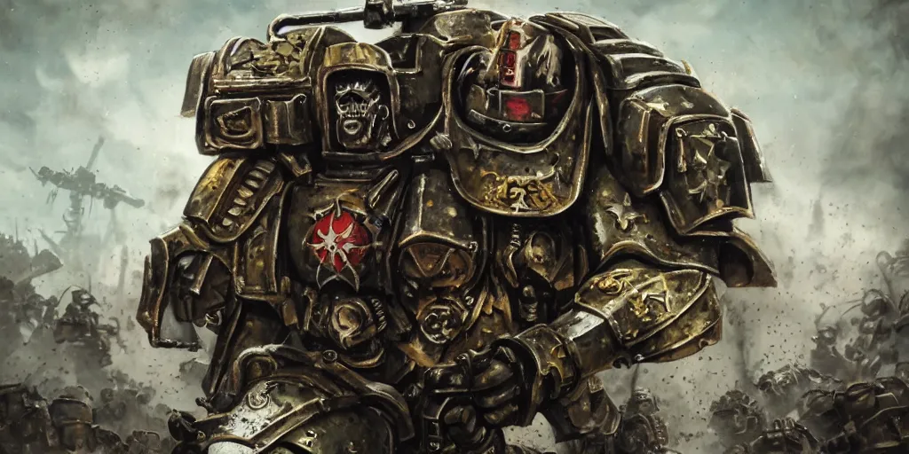 Image similar to warhammer 4 0 k marine, war background, realistic,