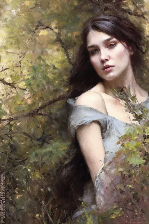 Image similar to Richard Schmid and Jeremy Lipking full length portrait painting of a young beautiful fantasy princess