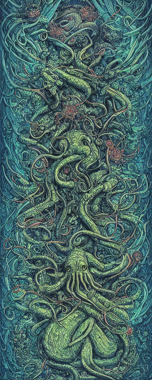 Prompt: cthulhu by james jean, by jacek yerka, bioluminescence, lovecraftian, masterpiece, cosmic horror, poster art, hyper detailed