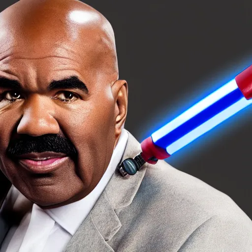 Prompt: steve harvey holding lightsaber, detailed, clean, realistic, 8 k