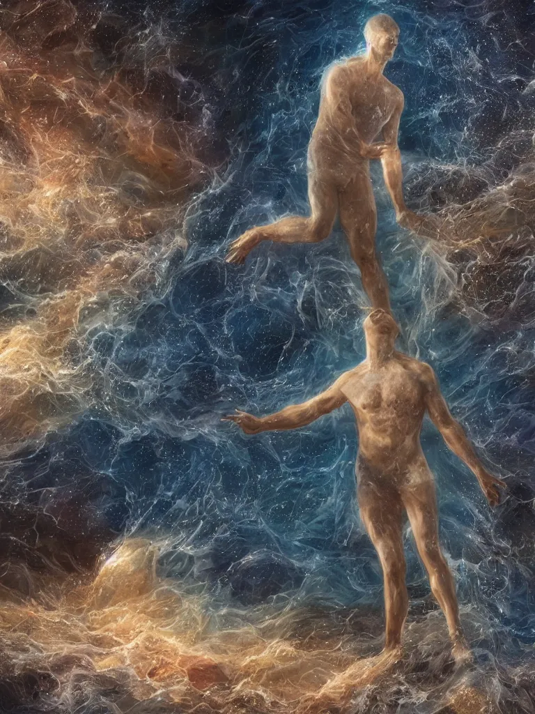 Image similar to a man rising out of the quantum foam, neogenesis,