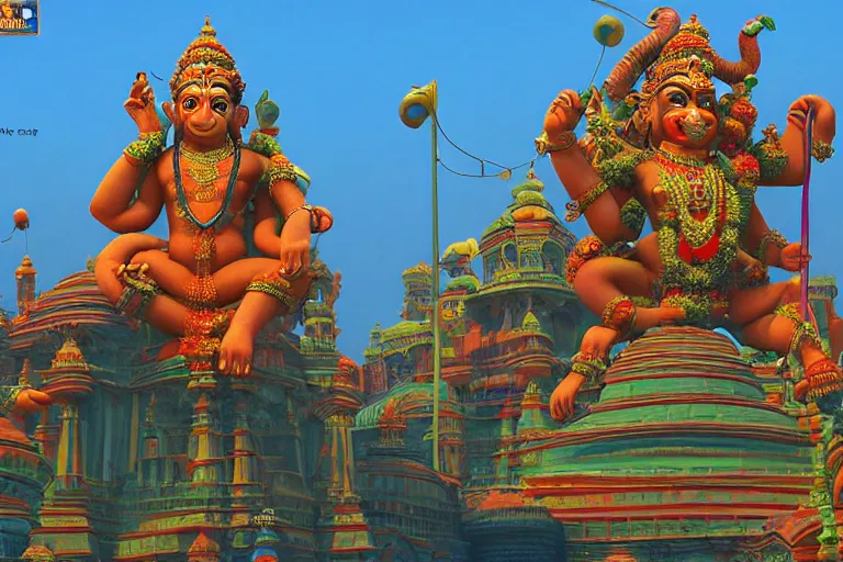 Prompt: high quality 3 d dreamscape! mumbai with biomorphic hanuman!! head building, kalighat highly detailed, unreal engine cinematic smooth, stephen shore & john j. park, soft morning light, wide shot, high angle, uhd 8 k, deep focus