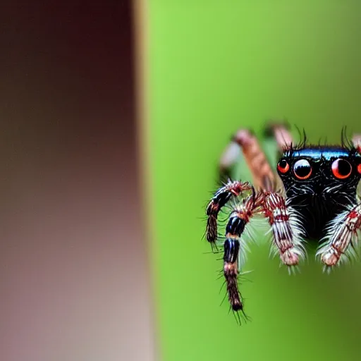 Prompt: jumping spider with a human face