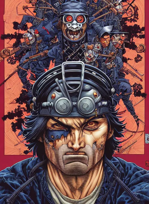 Prompt: portrait of crazy casey jones, symmetrical, by yoichi hatakenaka, masamune shirow, josan gonzales and dan mumford, ayami kojima, takato yamamoto, barclay shaw, karol bak, yukito kishiro