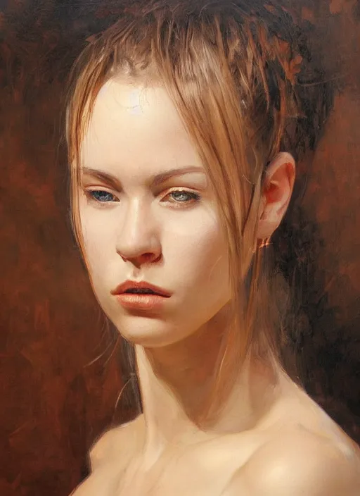 Prompt: a beautiful masterpiece portrait painting of a herione by juan gimenez, award winning, trending on artstation,