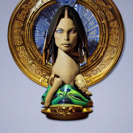 Image similar to portrait of sphinx a guardian figure, the protector of the pyramids, and the scourge of the enemies of Re, the sun god. made with porcelain by Jeff Easley and Peter Elson + beautiful eyes, beautiful face + symmetry face + border and embellishments inspiried by alphonse mucha, fractals in the background, galaxy + baroque, gothic, surreal + highly detailed, intricate complexity, epic composition, magical atmosphere + masterpiece, award winning + trending on artstation