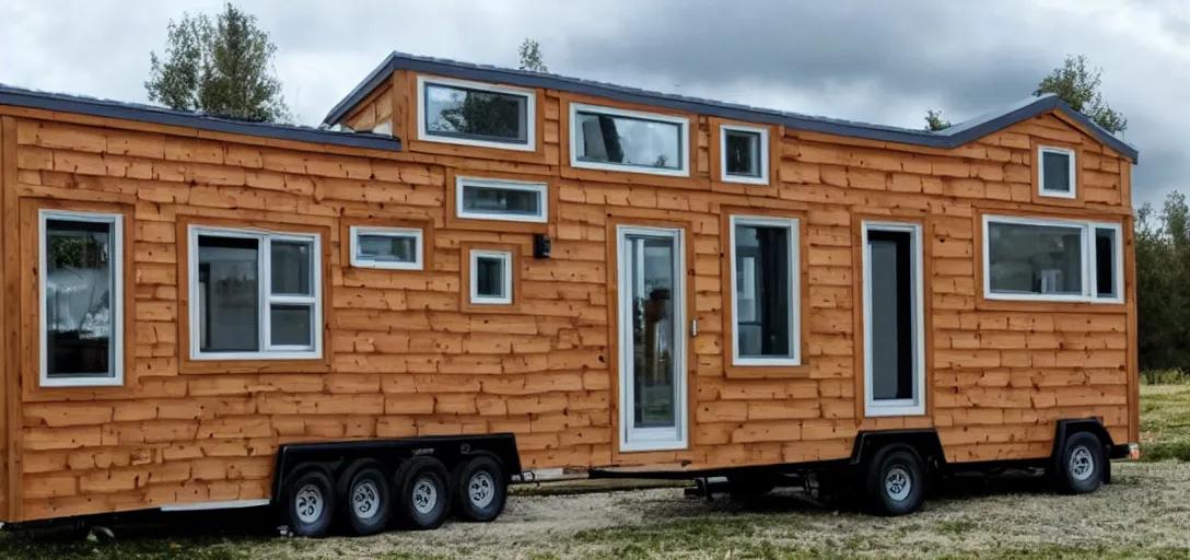 Image similar to parthenon - inspired tiny house on trailer.