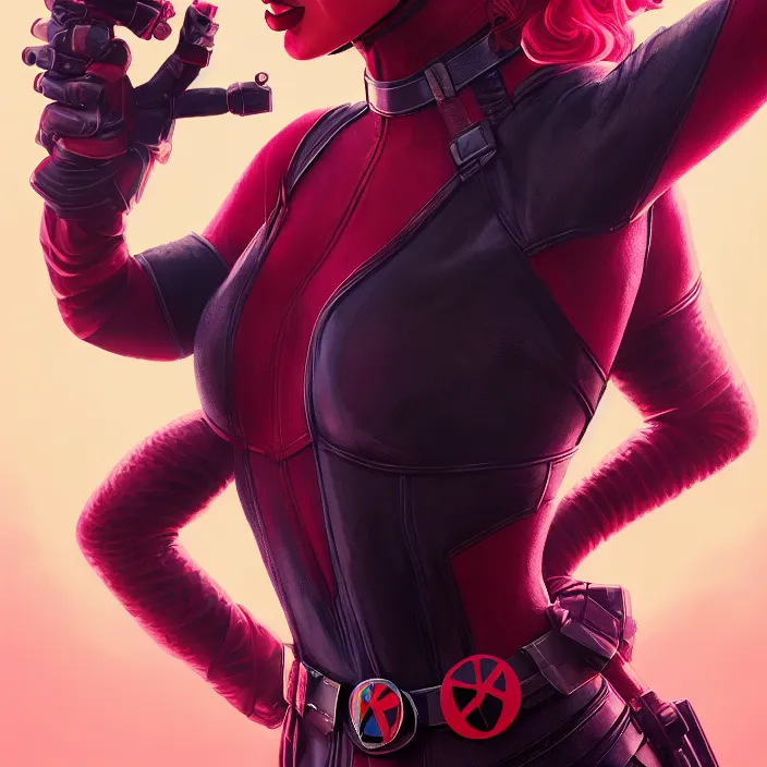 Image similar to taylor swift as lady deadpool. intricate abstract. intricate artwork. by tooth wu, wlop, beeple, dan mumford. octane render, trending on artstation, greg rutkowski very coherent symmetrical artwork. cinematic, hyper realism, high detail, octane render, 8 k, iridescent accents