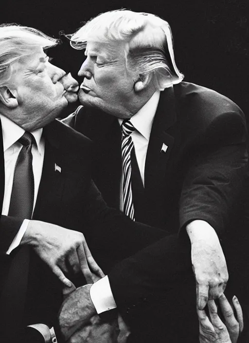 Image similar to beautiful romantic photo of donald trump kissing donald trump.