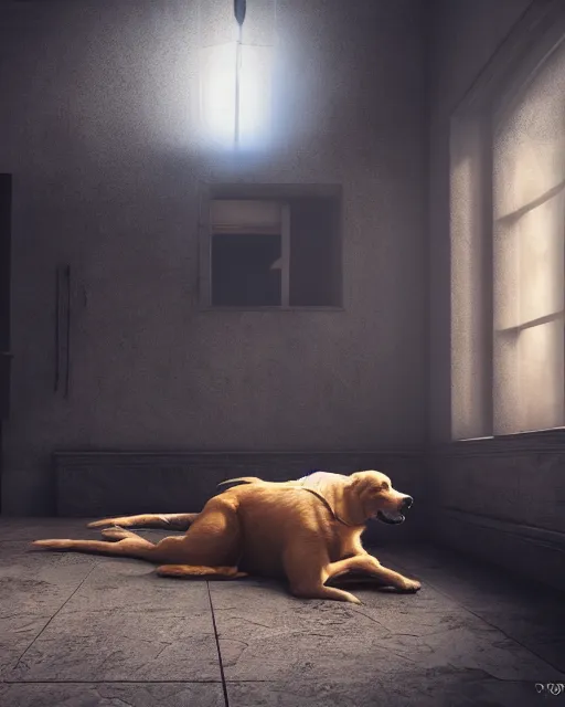 Image similar to dog, hyper realism, cinematic, volumetric lighting, dramatic ambient lighting, epic composition, high detail, octane render, unreal engine, 8 k, professional photo, photorealistic, intricate complexity, extremely detailed,