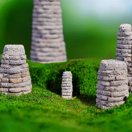 Prompt: ants building a tower of babel, depth of field, dslr, tilt shift, stone tower, 8k, nature photography