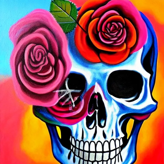 Prompt: a beautiful painting skull rose, by kusama miyama and jean michel basquiat realistic oil painting