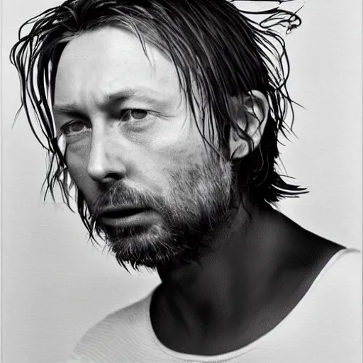 Image similar to photograph of prints of random thom yorke pictures on a table, hyper realistic, many very random variations of thom yorke, various emotions, various poses, high quality photographs, mixed styles, intricate details, diverse