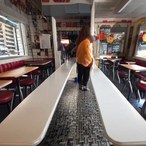 Image similar to first person perspective with arms and hands, wafflehouse