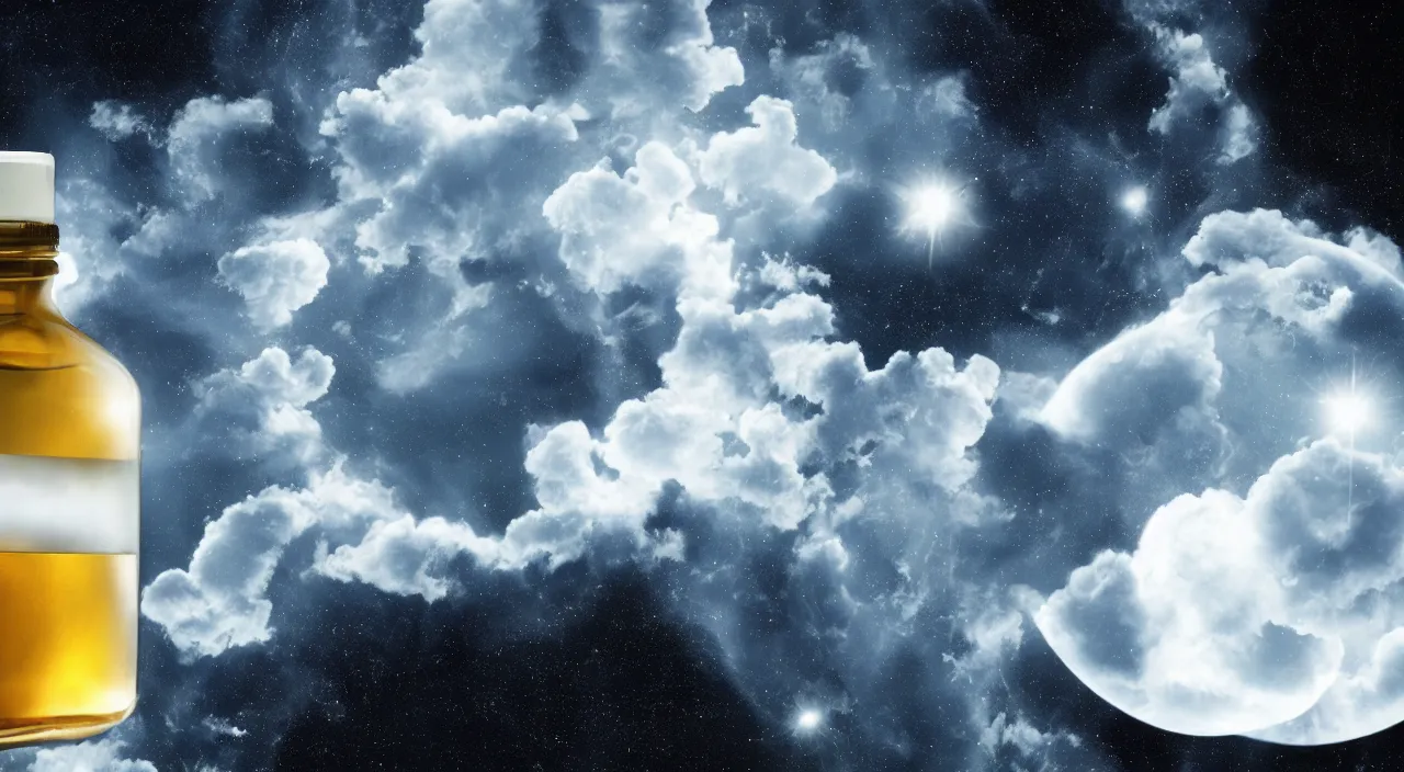 Prompt: clouds in a bottle, in space, floating