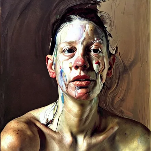 Prompt: Oil painting Portrait by Jenny Saville and Lucian Freud, Abstract brush strokes, Masterpiece