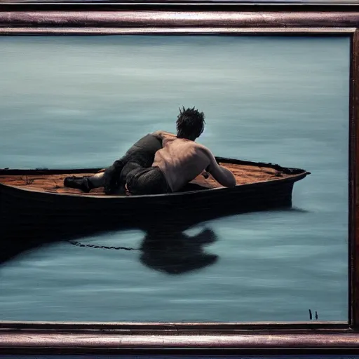 Prompt: man floating in the blackness, oil painting, pale colors, high detail, 8 k, wide angle, trending on artstation,