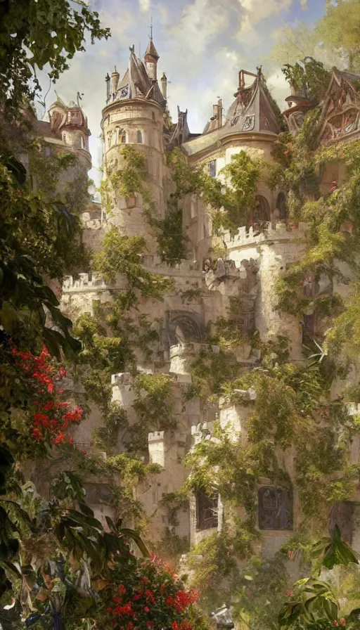 Image similar to castle being sieged by huge army, design on white background, beautiful details, lush foliage, drawn by karl kopinski, john singer sargent, tom bagshaw, norman rockwell, alphonso mucha, lolish, trending on artstation