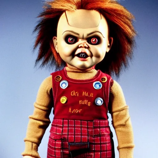 Image similar to Chucky the killer doll from the movie Child's Play in an episode of Full House