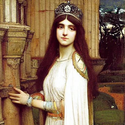 Image similar to pre-raphealite painting of a medieval princess by John William Waterhouse