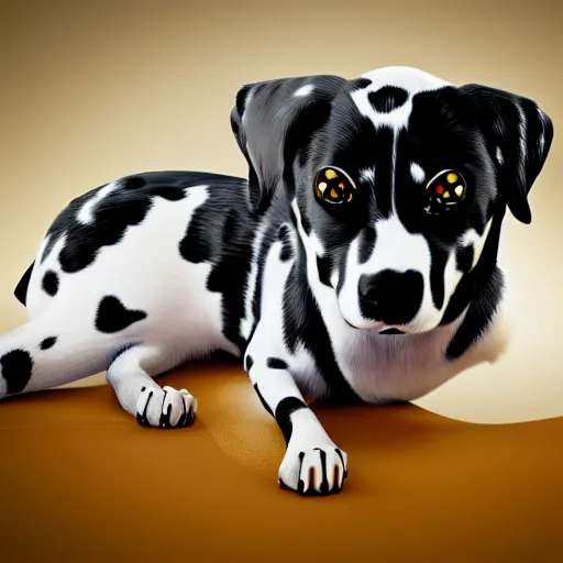 Prompt: Dalmatian and Corgi hybrid, hyper realistic, photo, octane render, 8K, cinematic