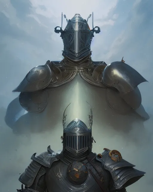 Image similar to highly detailed vfx portrait of a fantasy knight, stephen bliss, unreal engine, greg rutkowski, loish, rhads, beeple, makoto shinkai and lois van baarle, ilya kuvshinov, rossdraws, tom bagshaw, alphonse mucha, global illumination, detailed and intricate environment