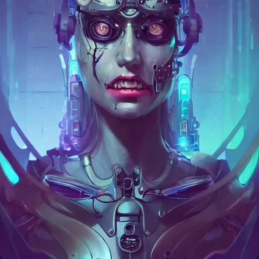 Image similar to a portrait of a beautiful cybernetic queen of the undead, cyberpunk concept art by pete mohrbacher and wlop and artgerm and josan gonzales, digital art, highly detailed, intricate, sci-fi, sharp focus, Trending on Artstation HQ, deviantart, unreal engine 5, 4K UHD image