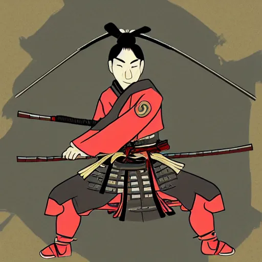 Image similar to samurai action pose in the style of aenami, alena