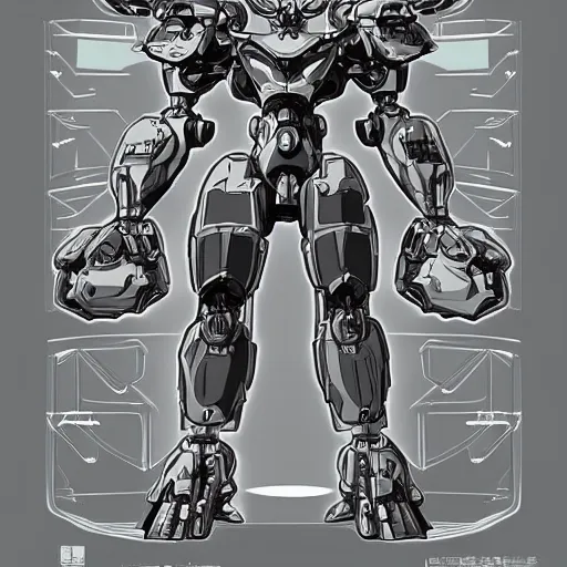 Image similar to very buff anime mecha concept art, greyscale in vector art, very symmetrical, alien and bizarre, science fiction, artstation, pinterest, adobe photoshop