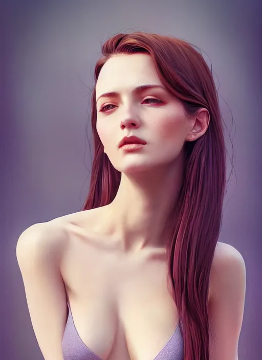 Image similar to high angle photo of a gorgeous young woman in the style of stefan kostic, realistic, 1 / 2 body crop, 8 5 mm art lens, f 1. 2, sharp focus, 8 k high definition, insanely detailed, intricate, elegant, art by stanley lau and artgerm