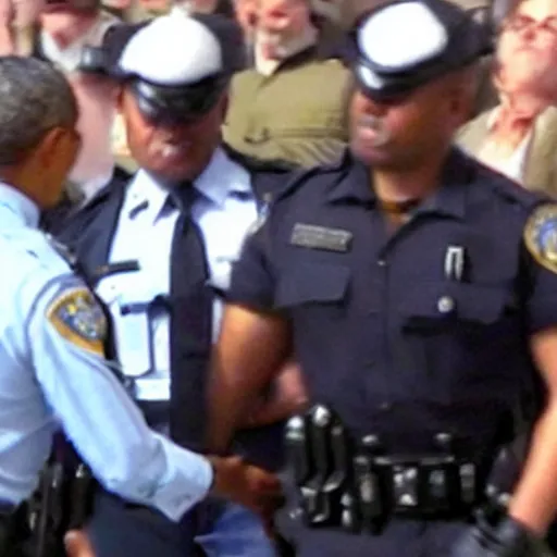 Image similar to blurry still of obama being arrested, grain