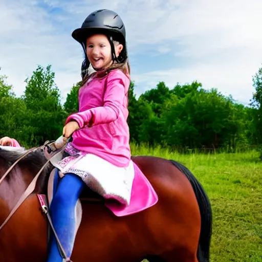 Prompt: 7 year old girl riding on the horse