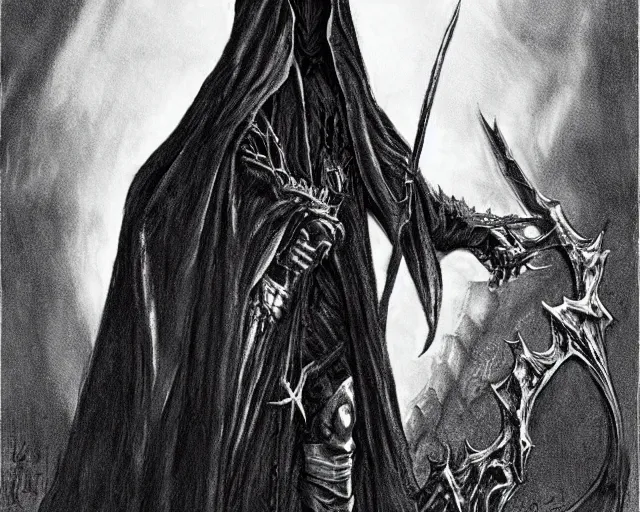 Prompt: nazgul, concept art by mike ploog, greyscale,