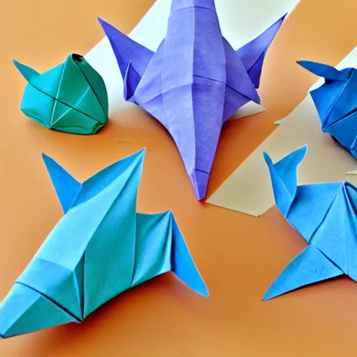 Image similar to origami sea creatures in a paper ocean diorama