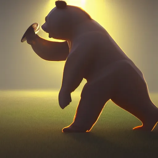 Image similar to dancing bear wearing a hardhat lit by sunlight, comical, hyperrealist octane lighting, trending on artstationhq and cgsociety