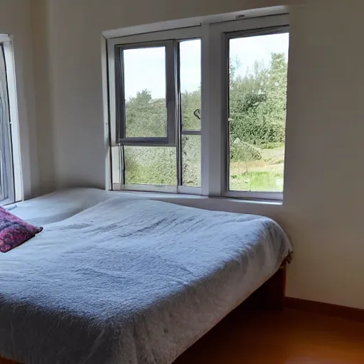 Image similar to a 4*4 room with furniture and big window