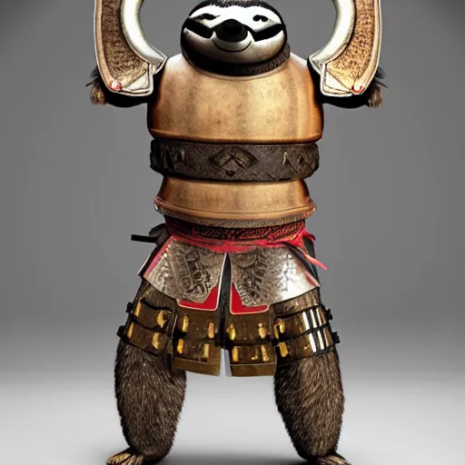 Image similar to anthropomorphic sloth in samurai armor