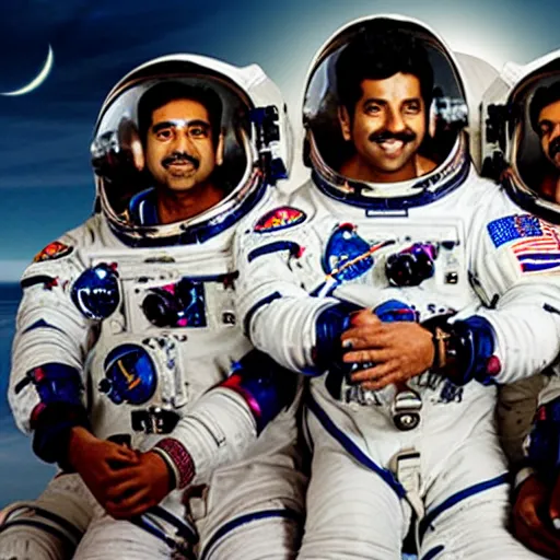 Image similar to a team of astronauts in a bollywood movie blockbuster