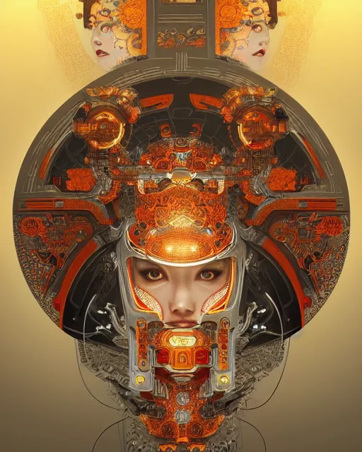 Image similar to symmetry!! portrait of a machine robot, machine face, decorated with chinese opera motifs, intricate, elegant, highly detailed, digital painting, artstation, concept art, smooth, sharp focus, illustration, art by artgerm and greg rutkowski and alphonse mucha, 8 k