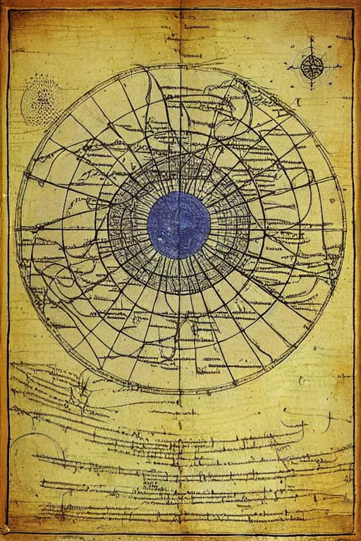 Image similar to map of the elemental planes, astral plane, by leonardo da vinci, blueprint page