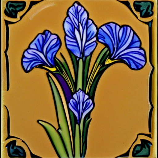 Prompt: an art nouveau tile of an iris flower