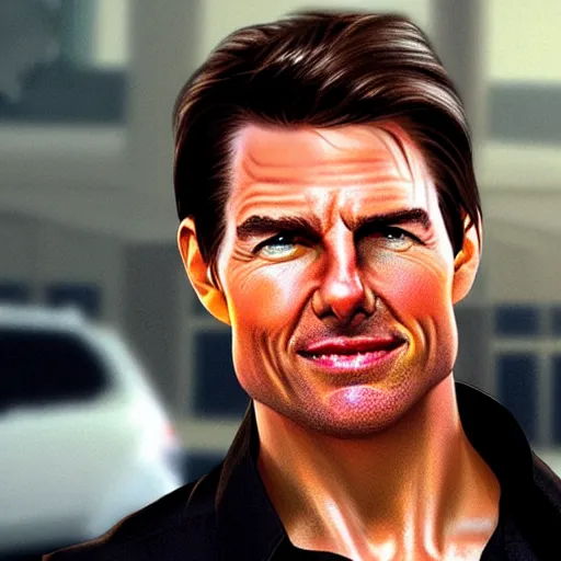 Prompt: tom Cruise in a grand theft auto loading screen art style