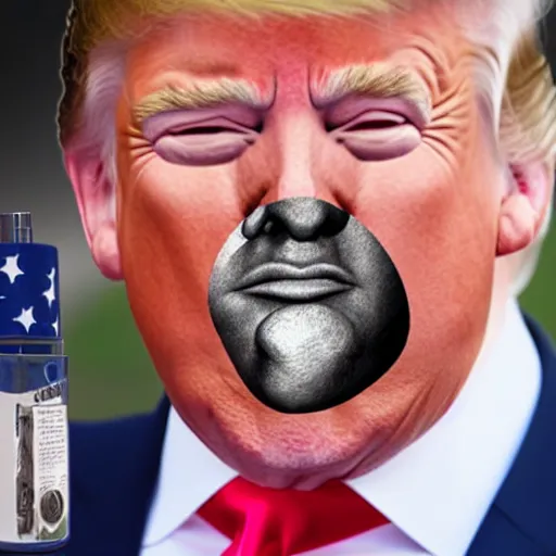 Image similar to donald trump looking stupid with silver spray paint covering nose and mouth